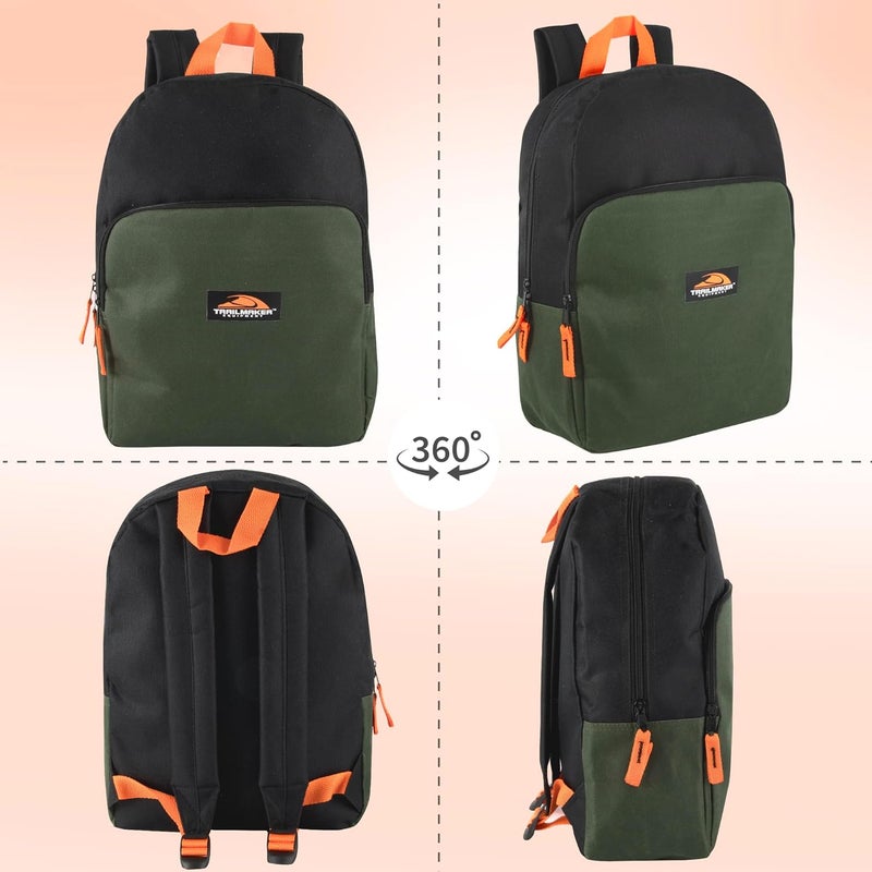 Trailmaker Color Block Backpacks for School Boys and Girls, 15 Inch Two Tone Colorful Small Travel Backpack for Kids (Green) - Image 3